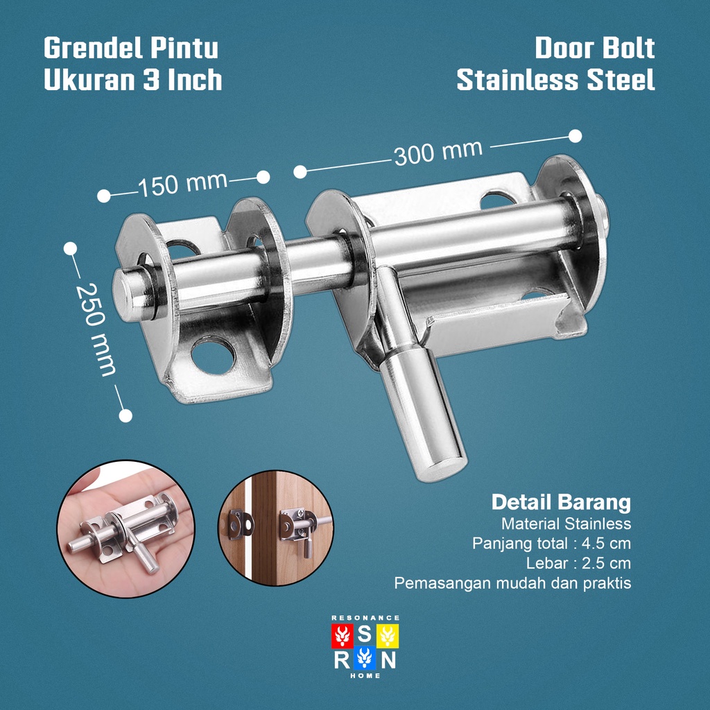 Grendel Slot Pintu Stainless Steel Kamar Mandi Lemari Tebal / Door Bolt Resonance Home