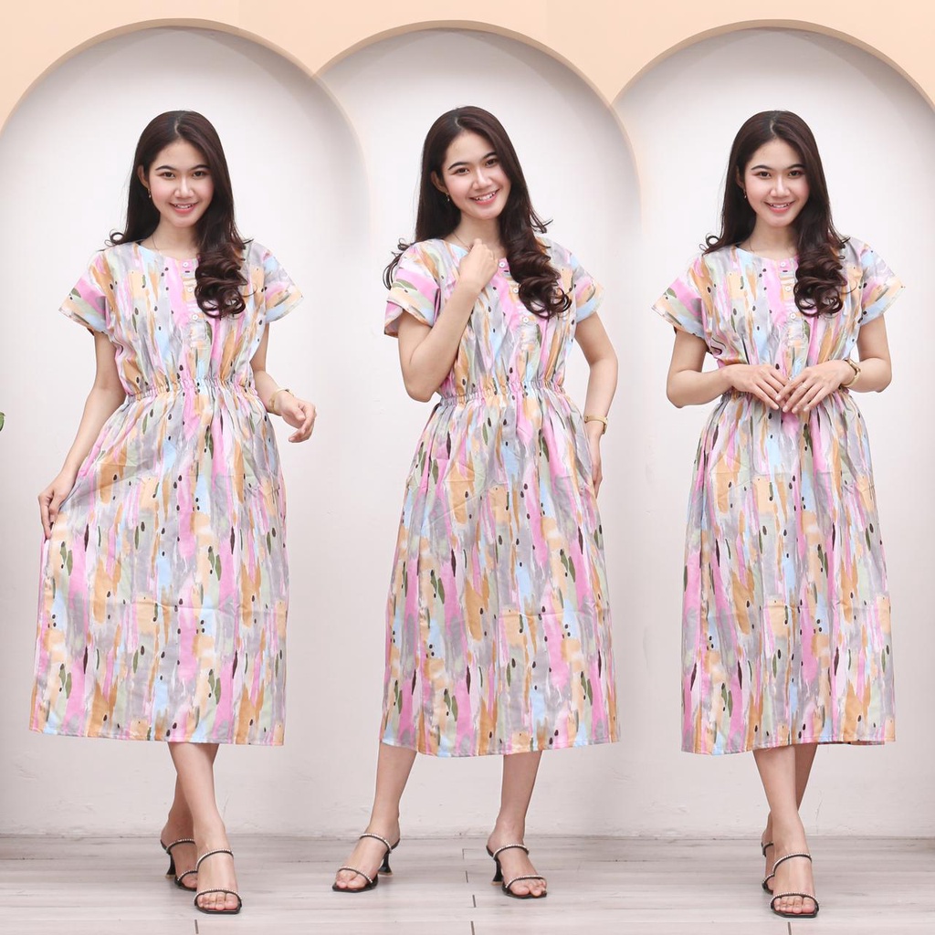 DASTER MANOHARA LD 115 CM KANCING 3 KARAKTER BAJU TIDUR HALUS TEBEL BUSUI BUMIL MODEL KEKINIAN-MNH ABSTRAK PINK