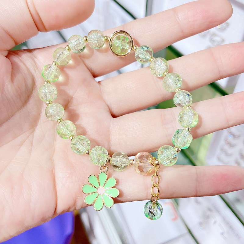 WE FLOWER FORTUNE We Gelang Tangan Manikmanik Kristal Aksen Bunga Daisy Pembawa Keberuntungan Untuk Wanita