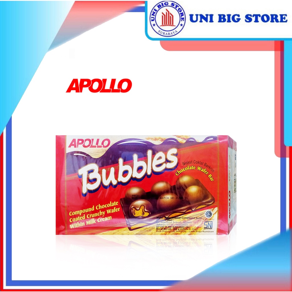 

Apollo Bubbles Chocolate Biskuit Coklat Bubble BOX 32 gr x 12 Pcs