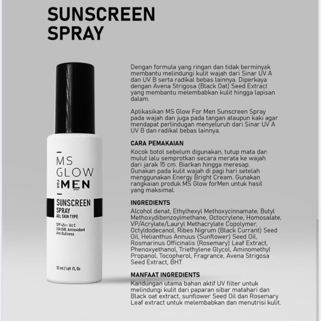 MS GLOW FOR MEN SUNSCREEN SPRAY ALL SKIN TYPE 50ML