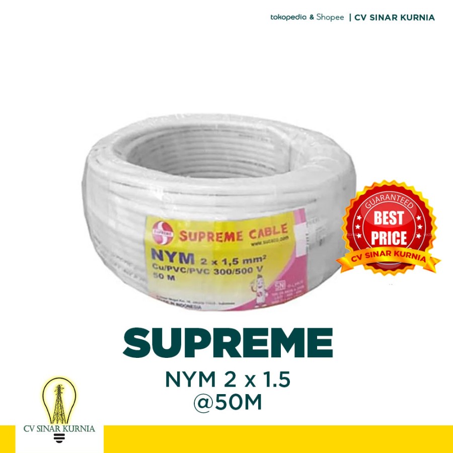 Kabel Listrik NYM 2x1,5mm 50M SUPREME | SUPREME Kabel NYM | SNI