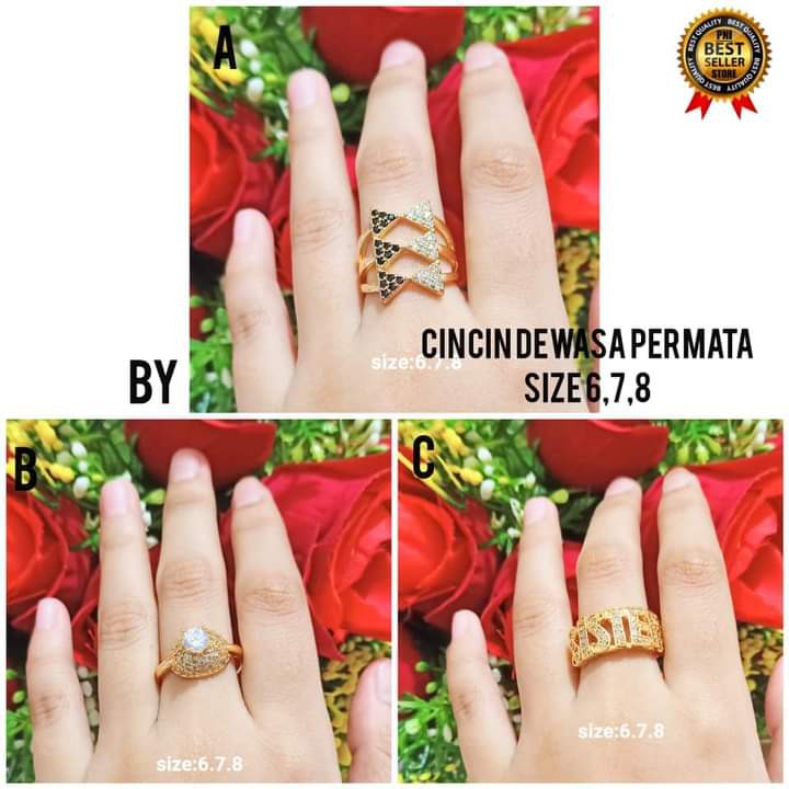 Cincin Dewasa Dubai Permata Zircon Gold dan Silver perhiasan Wanita (COD)