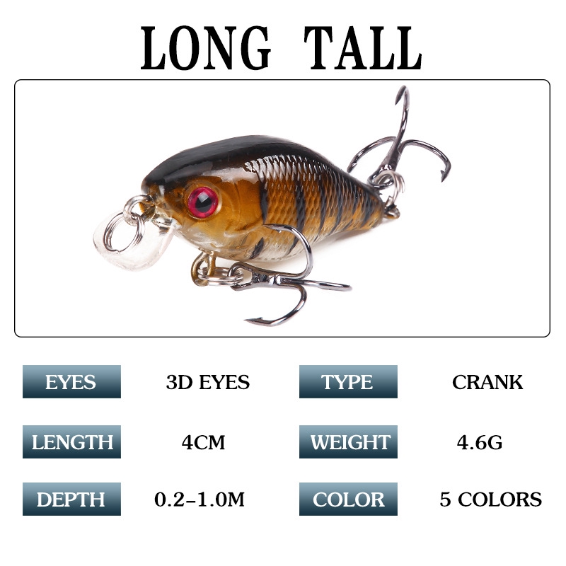 Alat Pancing Murah Umpan Pancing Buatan Alat Pancing 1Pcs 4cm/4.6g CrankBait Plastic Bait Kail Pancing Top Water Lure Mini Minnow Lure Umpan Pancing CrankSet Umpan Mancing Umpan Ikan relix nusantara Umpan Mancing