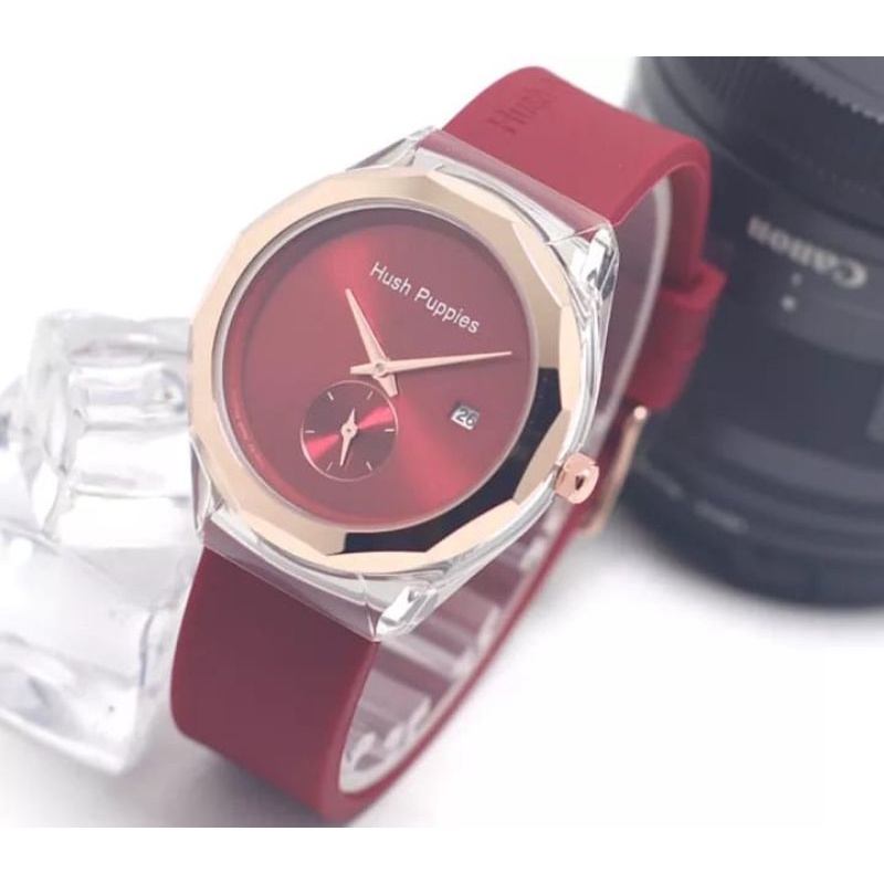 Jam Tangan Wanita Hush Puppies Strap Rubber Fashion Analog//Jam Tangan Cewek Simple Terbaru Bulat // Jam Tangan Wanita Tali Rubber Murah / Jam Tangan Wanita Mewah /Jam Tangan Wanita Bayar Di rumah