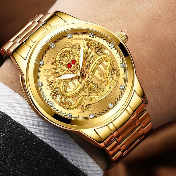 ((REKOMENDASI)) FNGEEN S336 Jam Tangan Pria Naga Gold Mewah  Stainless Steel Original Tahan Air + Ko