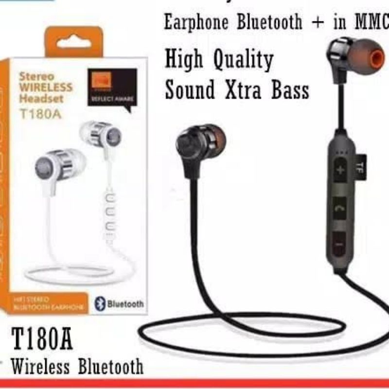 HEADSET BLUETOOTH J T180A PLUS SLOT MEMORY CARD EARPHONE WIRELESS SPORT