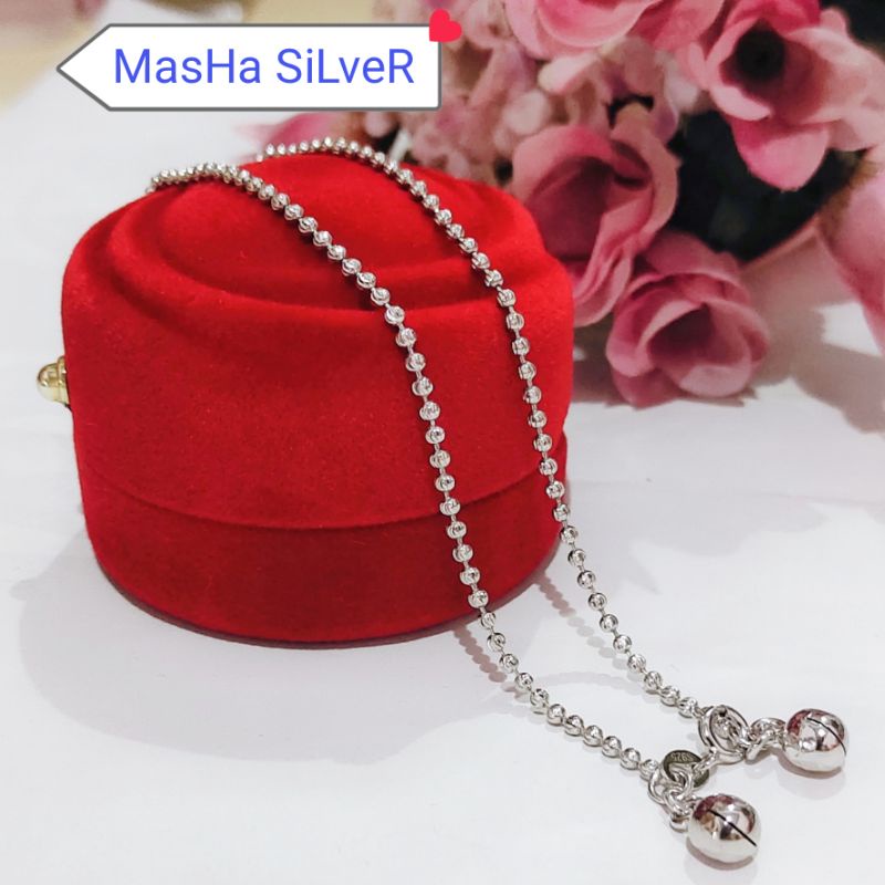 GELANG KAKI PERAK RANTAI LUNA/BIJI LADA ASLI SILVER 925 LAPIS MAS PUTIH-GK WANITA