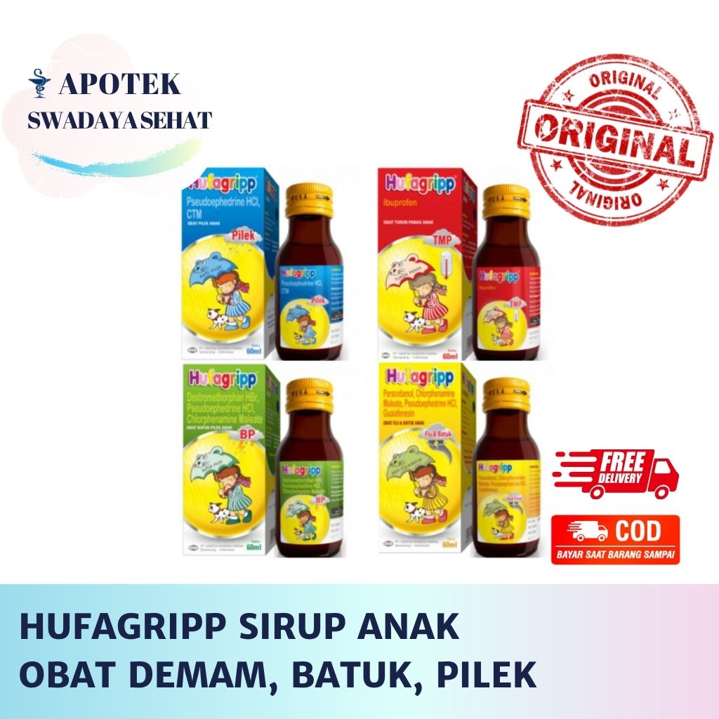 HUFAGRIP Sirup 60 ML Merah Kuning Hijau Biru - Obat Demam Batuk Pilek Anak Syrup Hifagripp