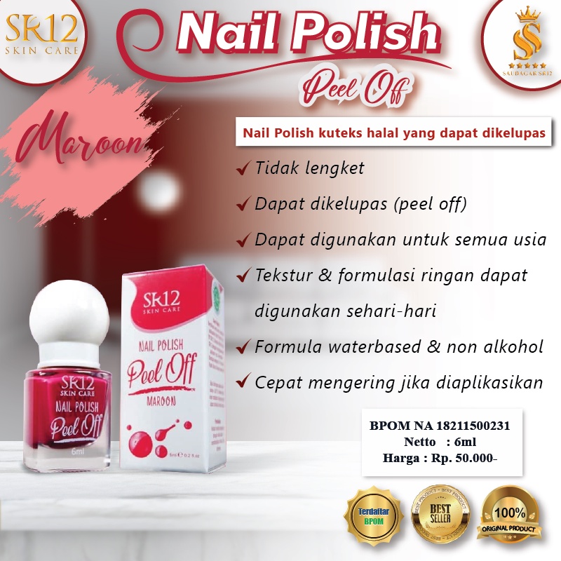 NAIL POLISH PEEL OFF SR12 ORIGINAL / KUTEKS HALAL MUSLIMAH BISA PAKAI SHALAT KUTEK BISA KELUPAS