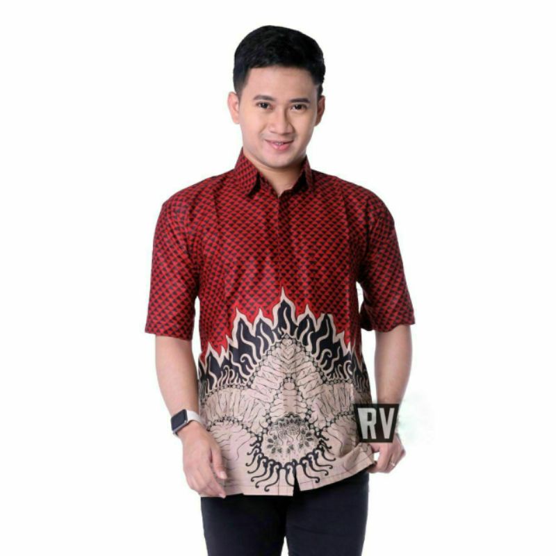Baju Batik Pria Batik Pria Batik Lengan Pendek Batik Pria Lengan Pendek-Bara api