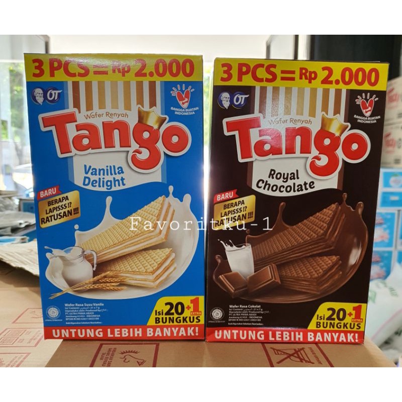 

Tango Wafer Renyah Cokelat dan Vanilla 7gr. 1 Kotak Isi 20 Pcs