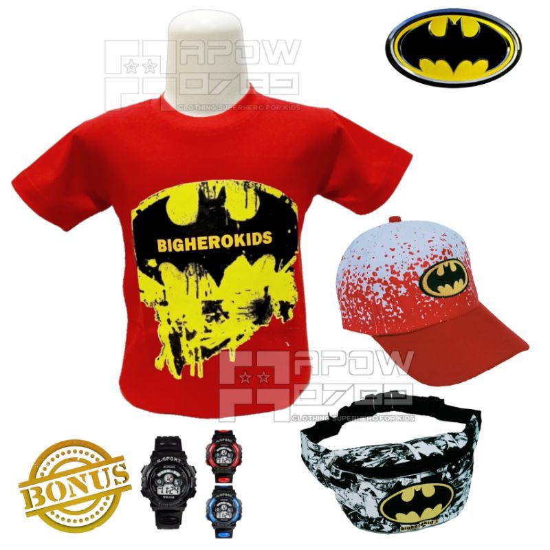 PAKET MURAH 4IN1 - KAOS ANAK BATMAN/PAKAIAN ANAK LAKI-LAKI KARAKTER USIA 2-10THN