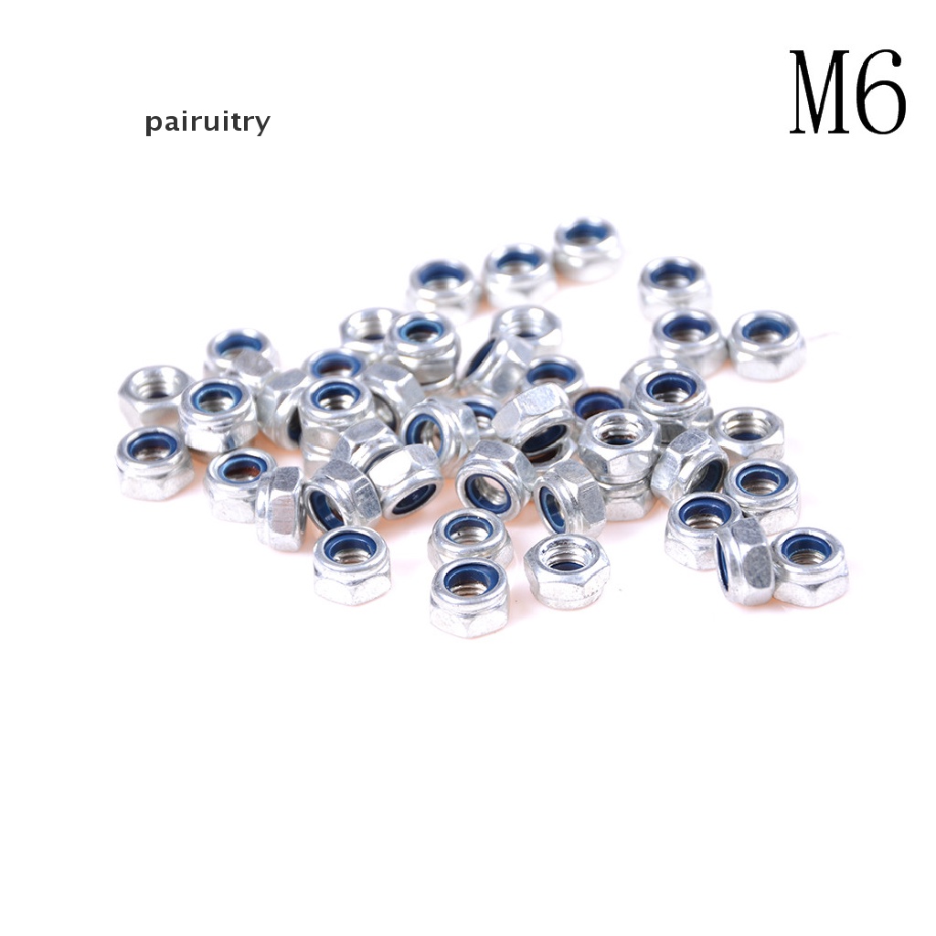 Prt 50Pcs DIN985 M3 M4 M5 M6 Galvanized Self-locking Nut PRT Bahan Nilon