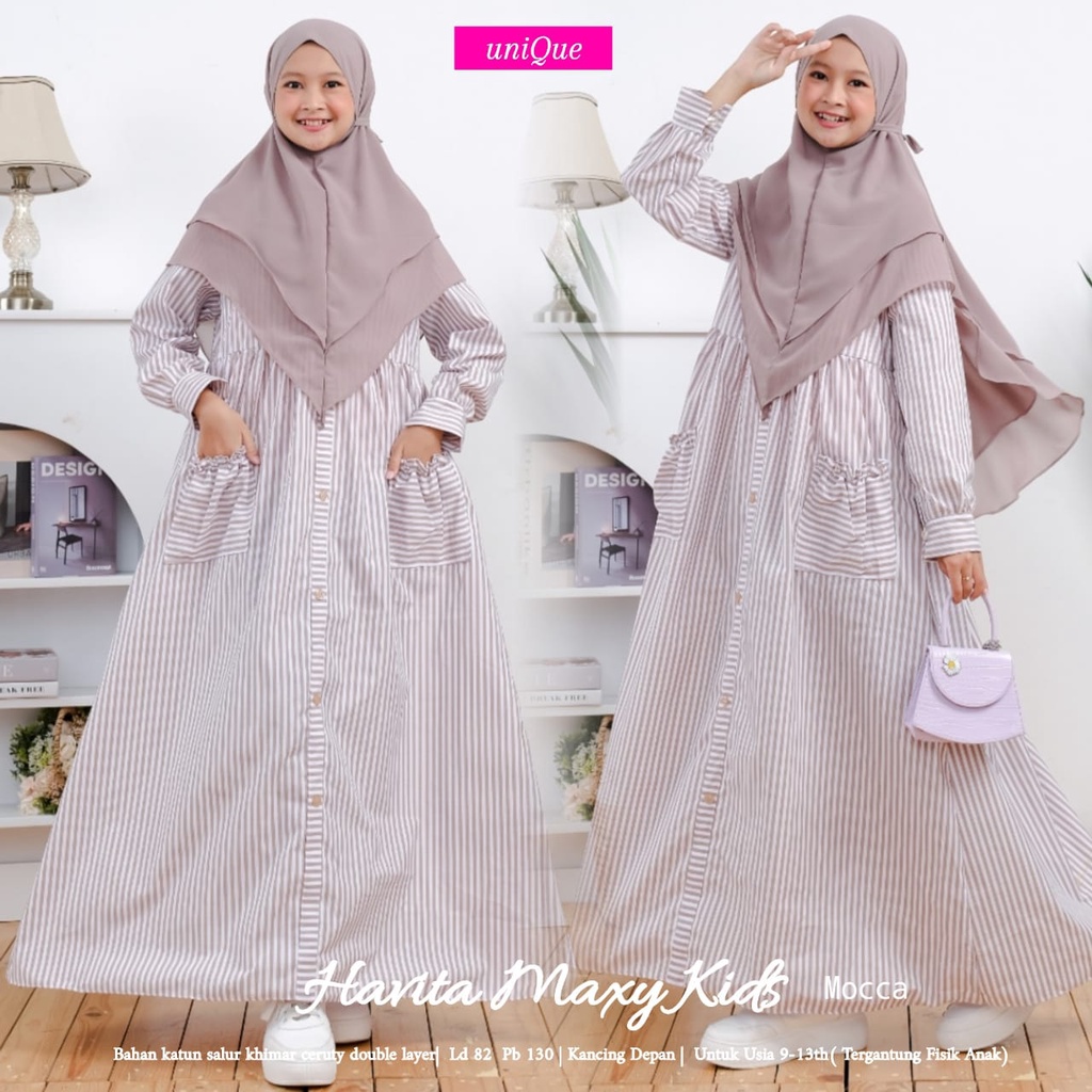 HAVITA MAXY KIDS SET GAMIS STRIPE KHIMAR ANAK ORI UNIQUE