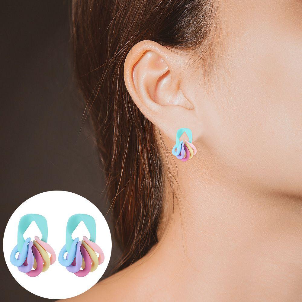 Solighter Anting Fashion Wanita Gadis Rantai Berwarna Musim Panas Menjuntai Telinga Stud