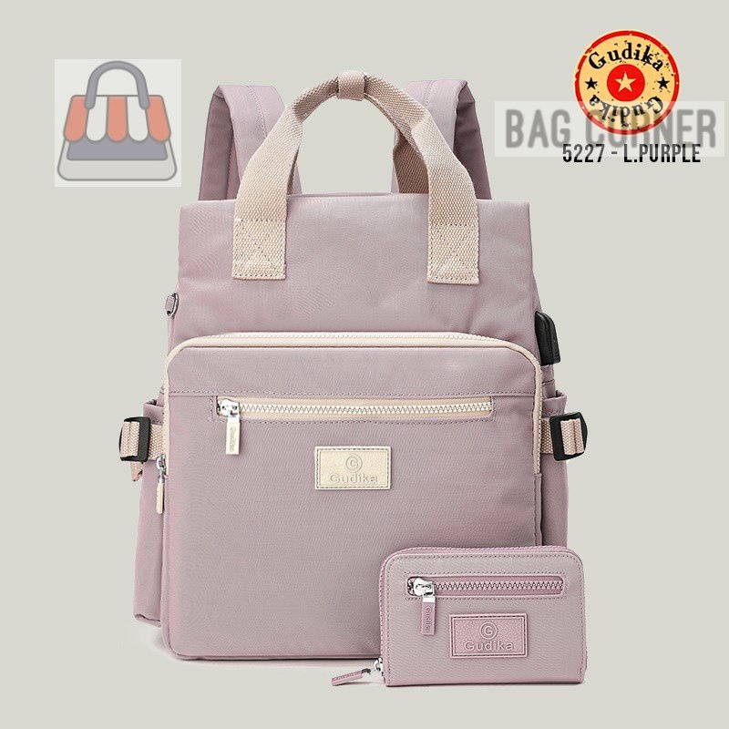 BagCorner - GUDIKA Bag 5227 - Tas Ransel Laptop USB Set Dompet Wanita Pria Kekinian Import Original 