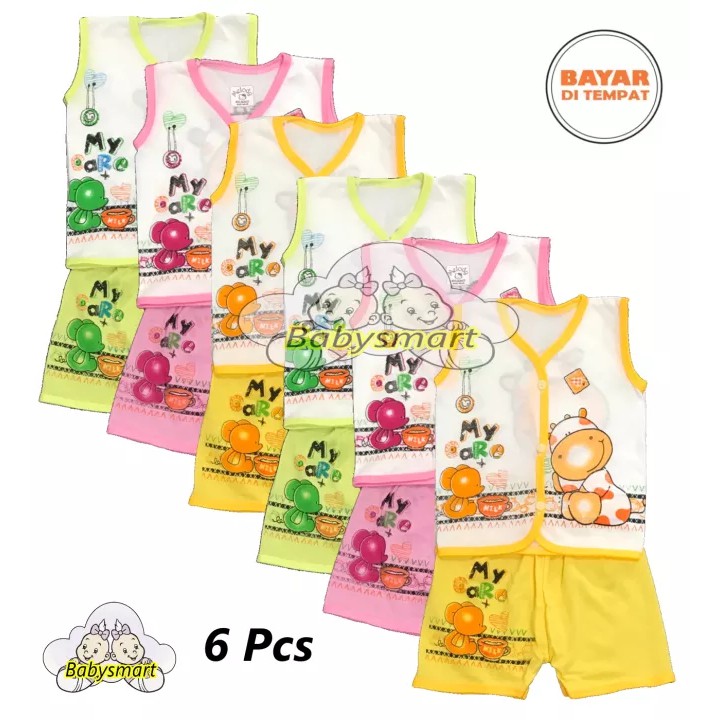 BAYIe - MELODY WARNA... 6 SET Setelan Baju Buntung Bayi+Celana Pendek umur 0-3 bulan/bajurumah