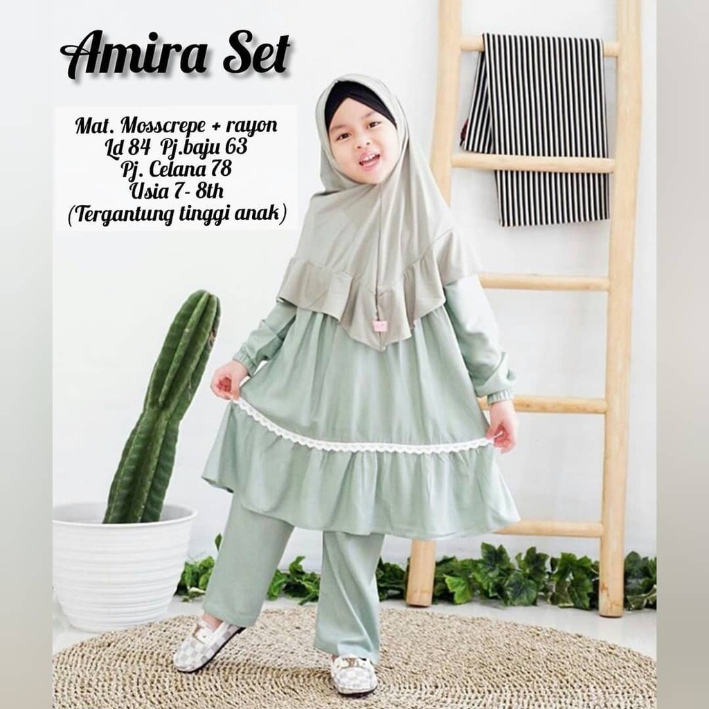 AMIRA SET KIDS 7 - 8 Tahun Gamis Anak Panjang Trendy Modern Kids Baju Panjang Stelan Syar’i