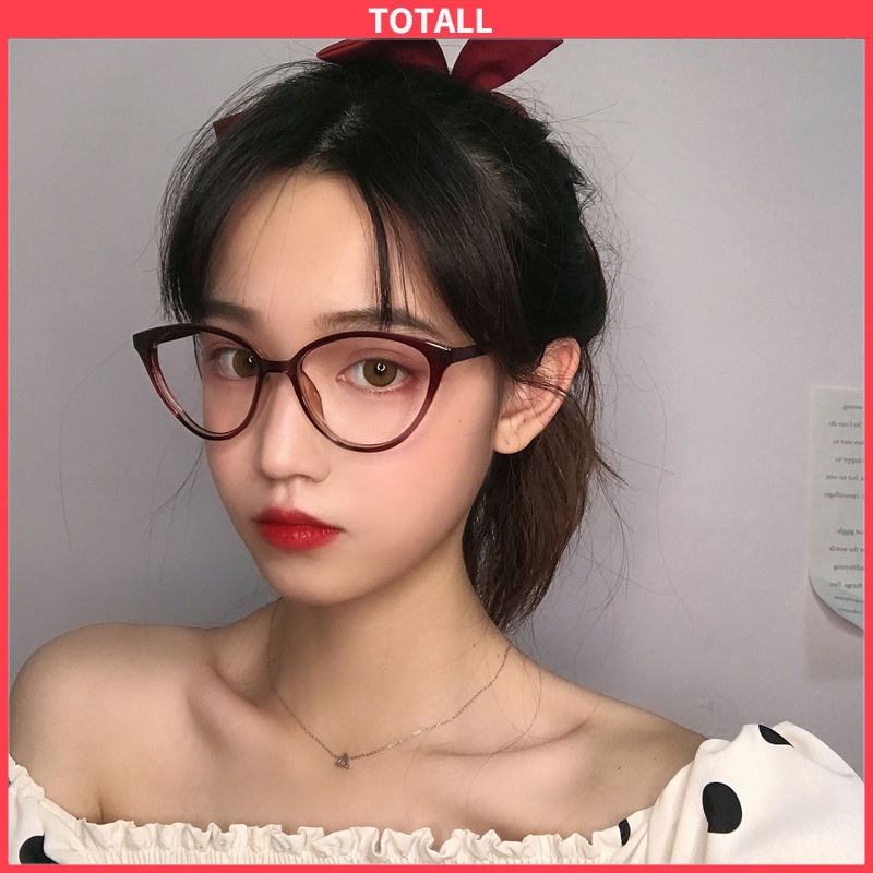 [Totall]Kacamata Korea Wanita Kacamata Anti Radiasi Wanita Fashion Cat Eye Eyeglasses Versatile Optical Glasses