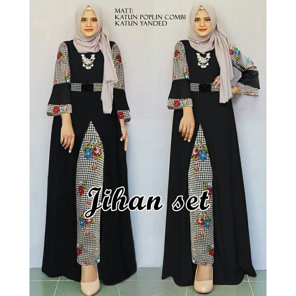 RN Jihan Set Hitam Baju Setelan Muslim Wanita Fashion Hijab Kekinian