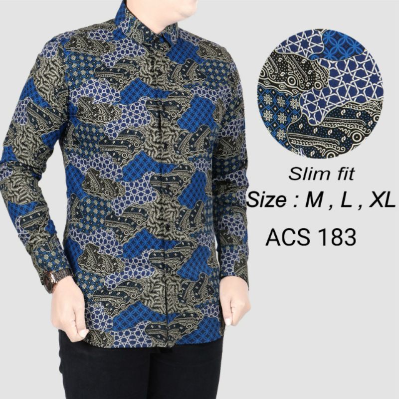 BAJU BATIK PRIA SLIM FIT MODERN LENGAN PANJANG  BATIK SLIMFIT LB106