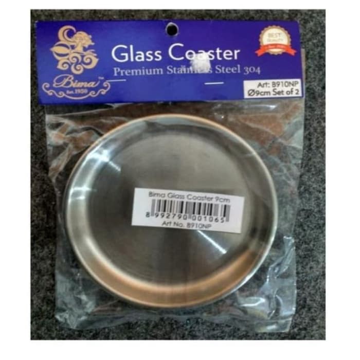 BIMA GLASS COASTER 9 CM B910NP TATAKAN GELAS STAINLESS STEEL ISI 2 PCS