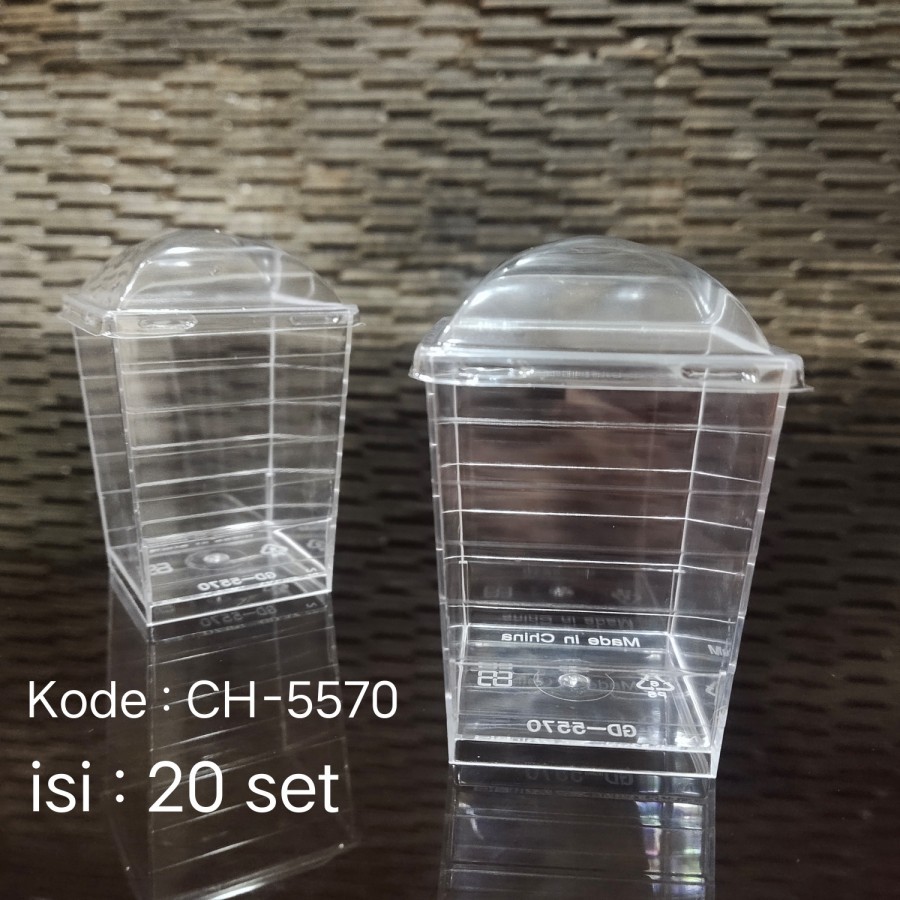 GELAS JELLYY CUP CH-5570 GARIS PERSEGI + TUTUP ISI 20 SET