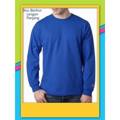 Kaos Polos Biru/Lengan Panjang/Oblong Polos/Kaos Pria/Grosir/Murah
