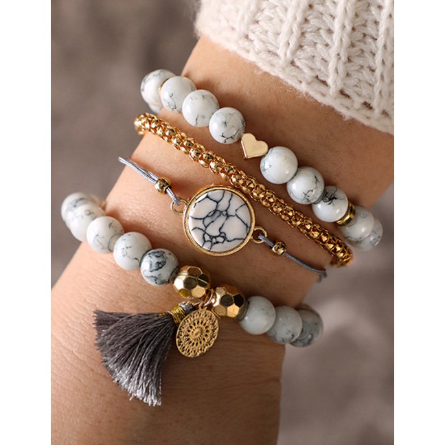 LRC Gelang Tangan Fashion White Tassel Decorated Bracelets(4pcs)