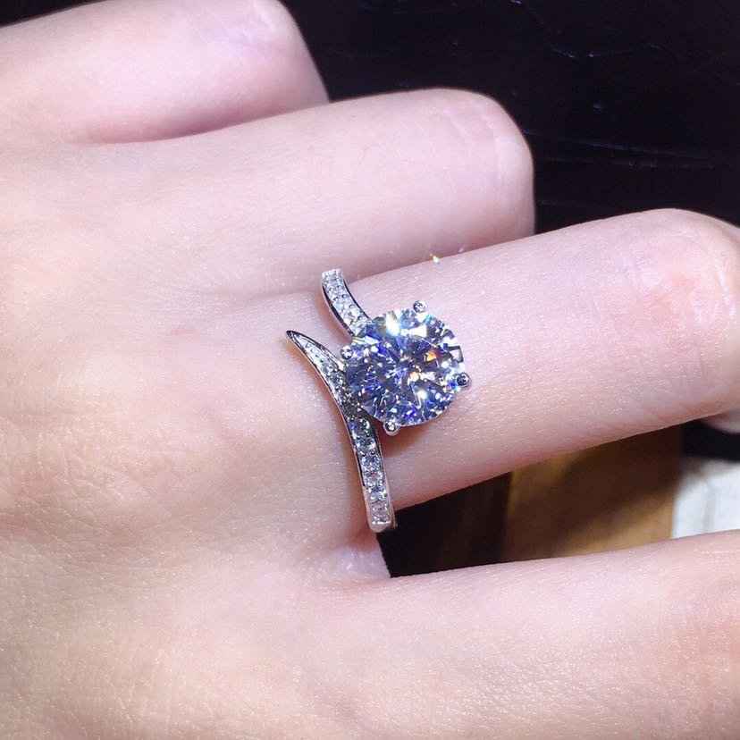 S925 Silver Wanita Cincin Kawin Berlian Fashion Perhiasan Aksesoris Zirkon Kristal Rings