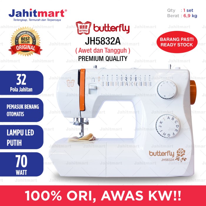 MESIN JAHIT BUTTERFLY JH-5832-A MULTIFUNGSI (PORTABLE)