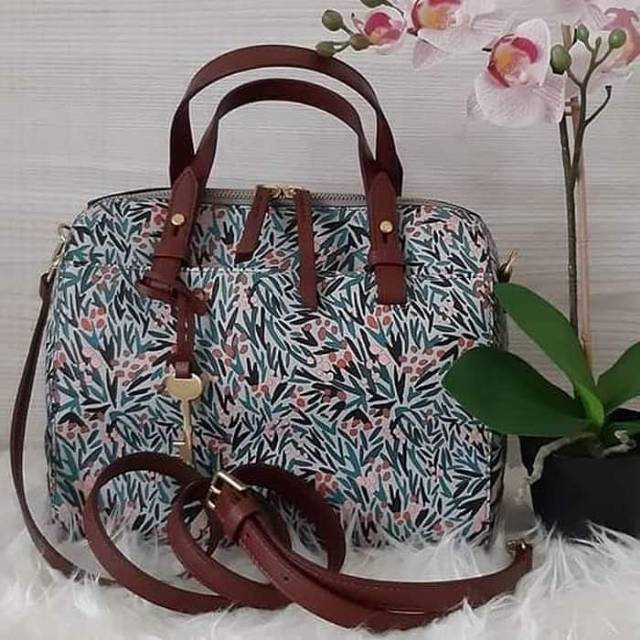 Fossil rachel satchel blue floral