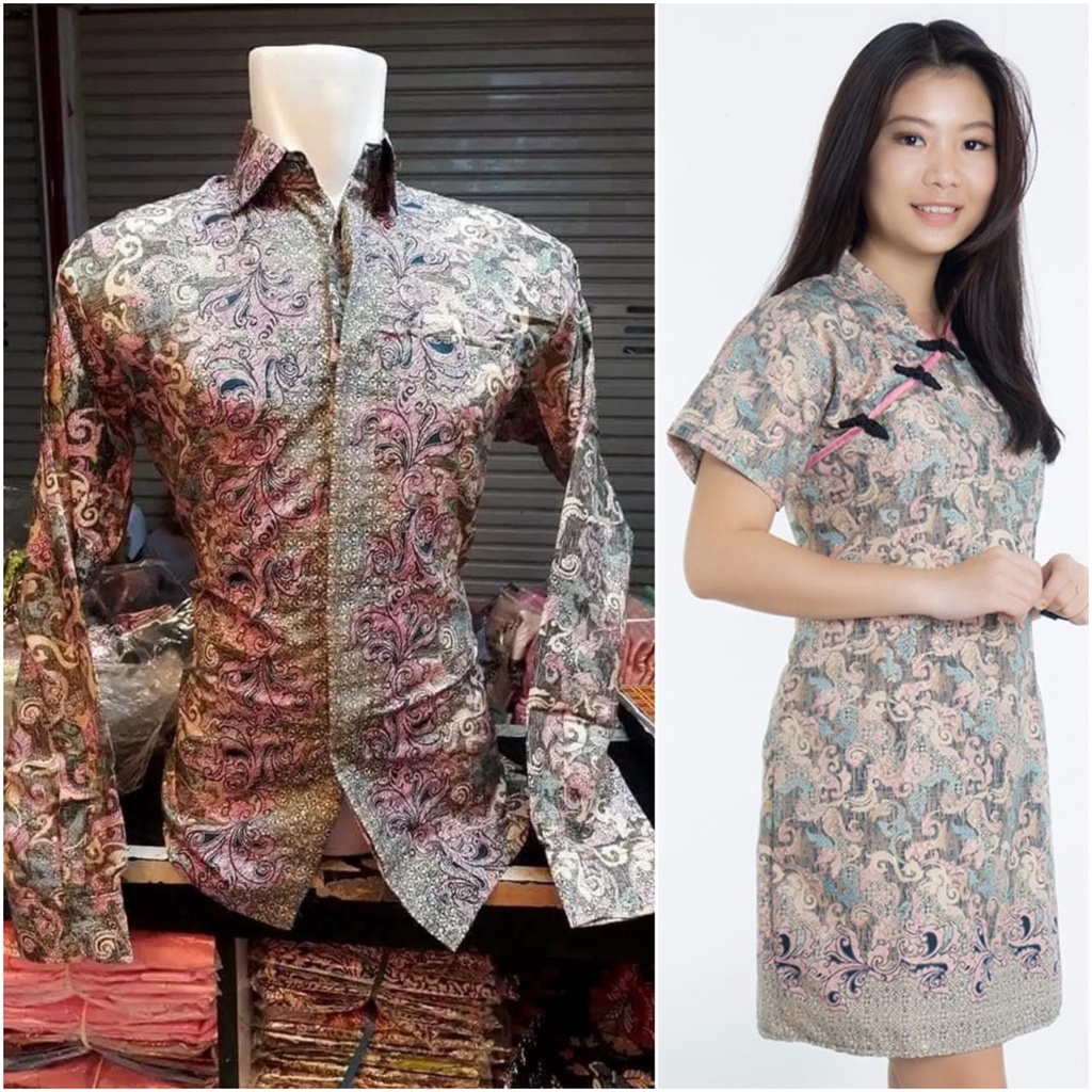 SB Collection Couple Midi Dress Awreliani Cheongsham Dan Kemeja Batik Pria