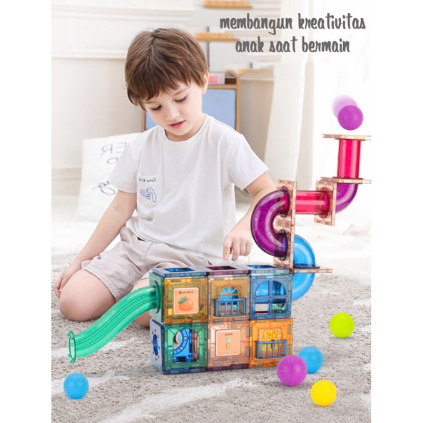 Marblerun 123 pcs Free Kontainer box Mainan Anak Magnetic Marble run 3D DIY