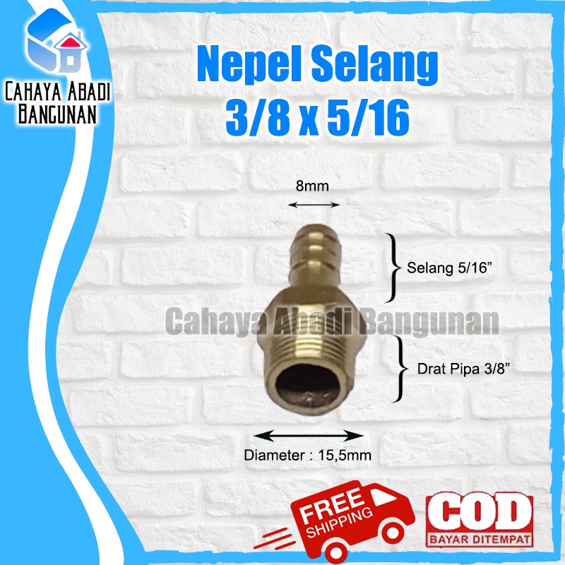 Nepel Selang 3/8 x 5/16 Inch Drat Luar Kuningan Sambungan Hose