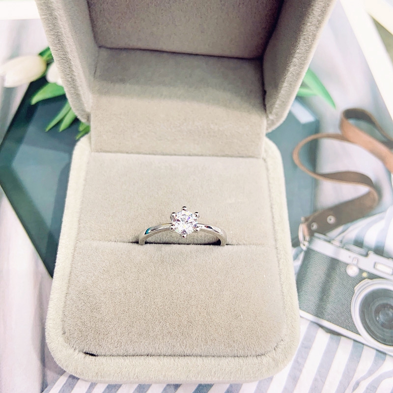 Cincin Kawin Pertunangan dengan Enam Rahang Zirkon Untuk Wanita Ring Adjustable-8