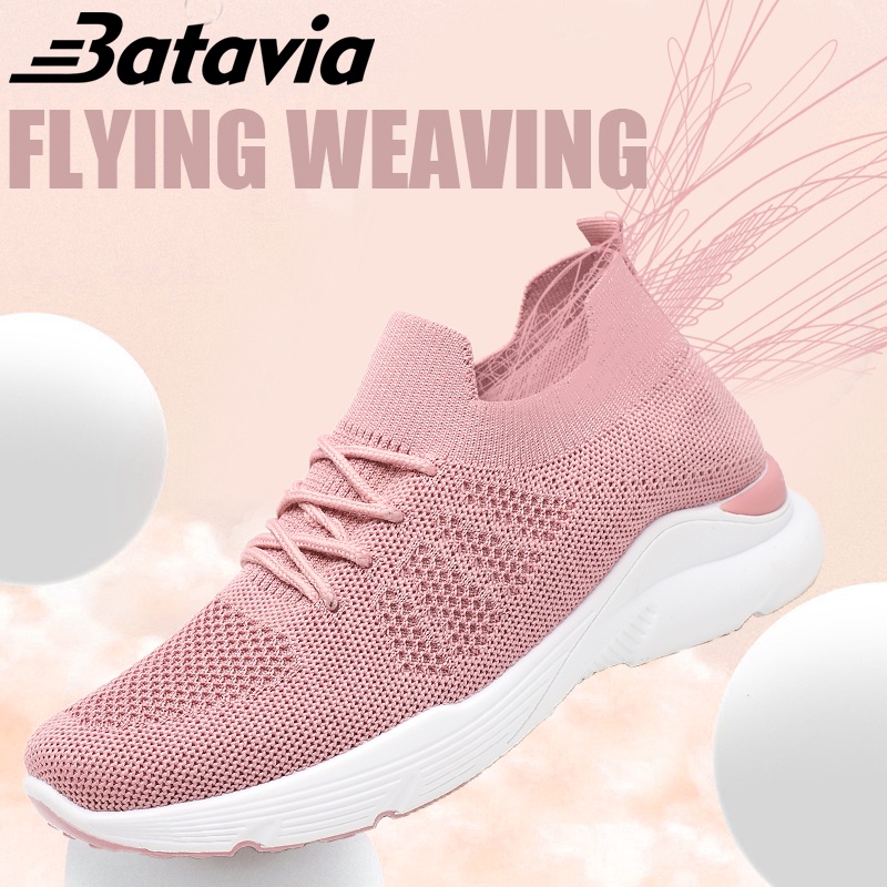 （COD）Batavia Fashion Baru Sepatu Wanita Sneakers Bernapas Tipis Kasual Mesh Rajutan Sepatu Wanita Sepatu Lari A23