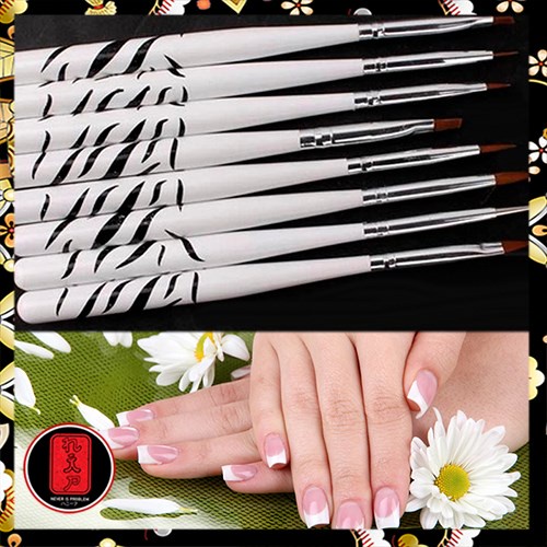 Brush Kutek Kuku Zebra Nail Art 8 PCS - White