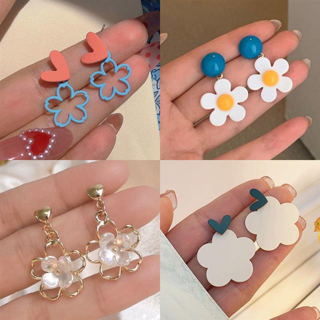 Manis warna-warni bunga stud earrings ~ warna kontras kecil segar musim panas baru anting-anting unt