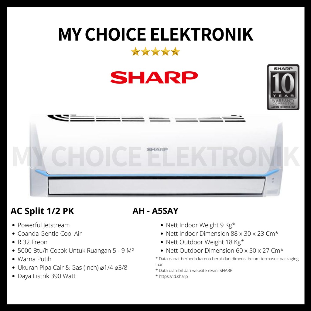 Sharp AC AH-A5SAY 1/2 PK (UNIT ONLY)