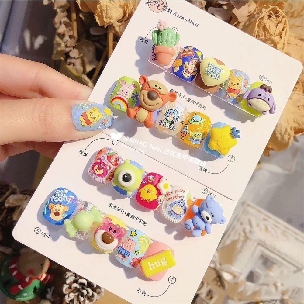 QUINTON Colorful 5D Engraved Nail Stickers Embossed Tigger Nail Art Sticker Beautiful Girl Nail Decals Three-dimensional Back Glue Cartoon Manicure Tools Ultra-thin Self Adhesive DIY Nail Art Decorations