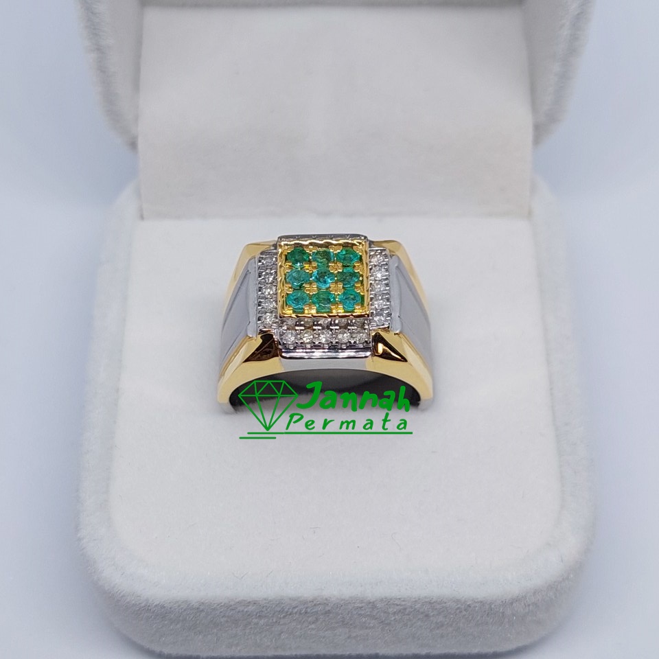 Cincin Berlian Pria Natural Berlian Eropa Asli Original Zamrud Emerald Murah Intan Perak
