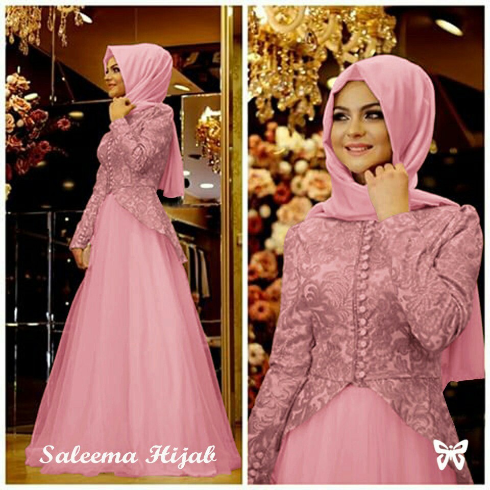 Kualitas Terbaik Am61 Baju Gamis Pesta Remaja Modern Salma Like Batik Kombinasi Polos Warna Pink