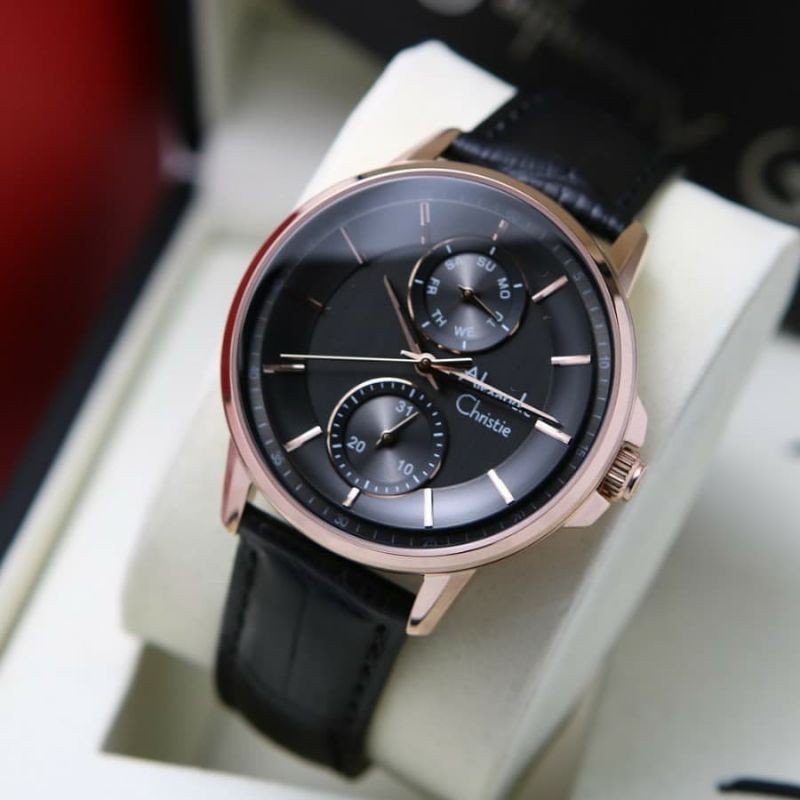 Jam Tangan Alexander Christie Pria Black Rosegold ac6576 Original
