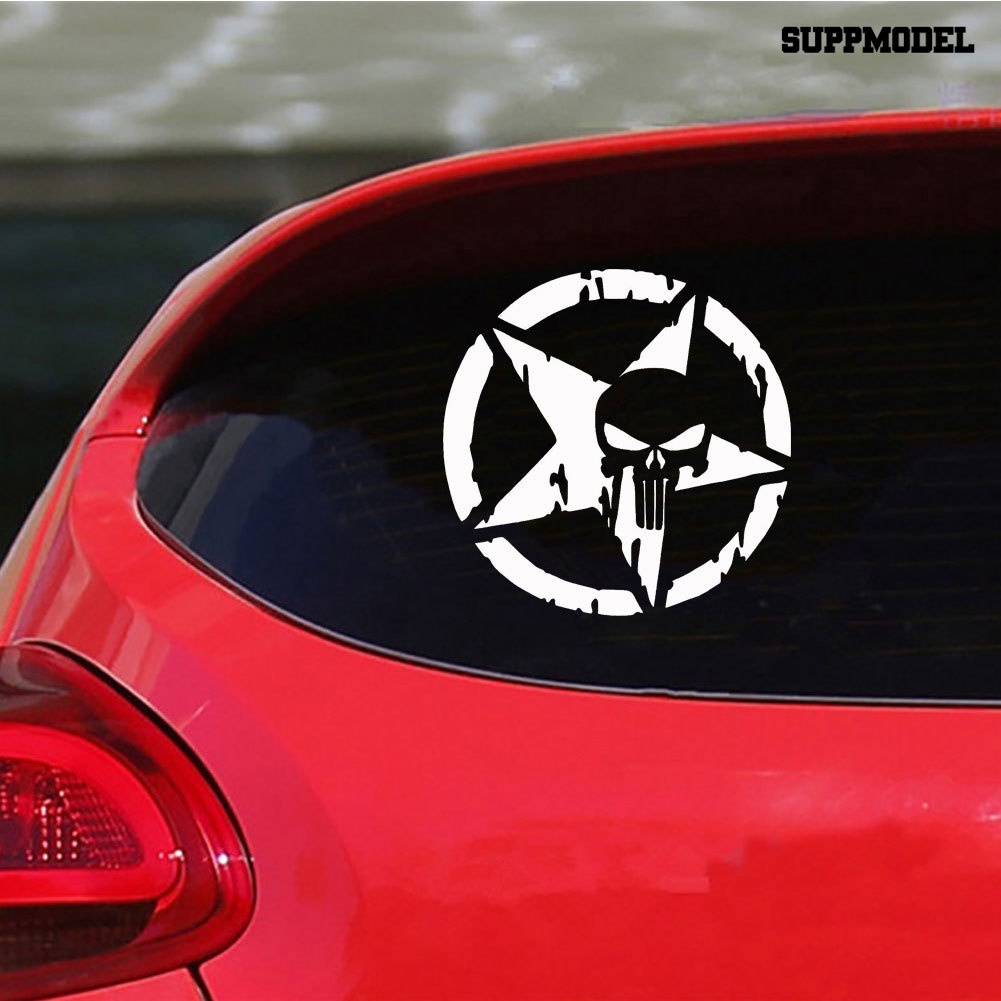 Stiker Decal Motif Tengkorak Punisher Pentagram Untuk Dekorasi Bodyjendela Mobil