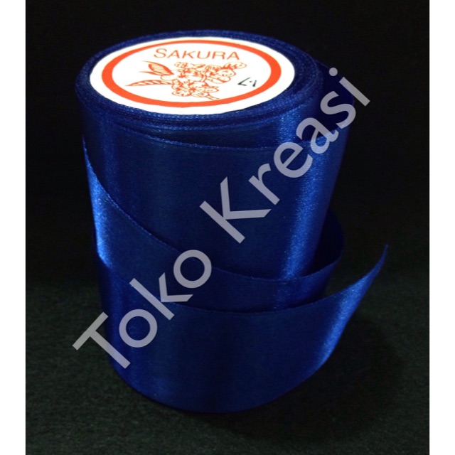 (Meteran) Pita satin 2inci / 5cm warna biru navy