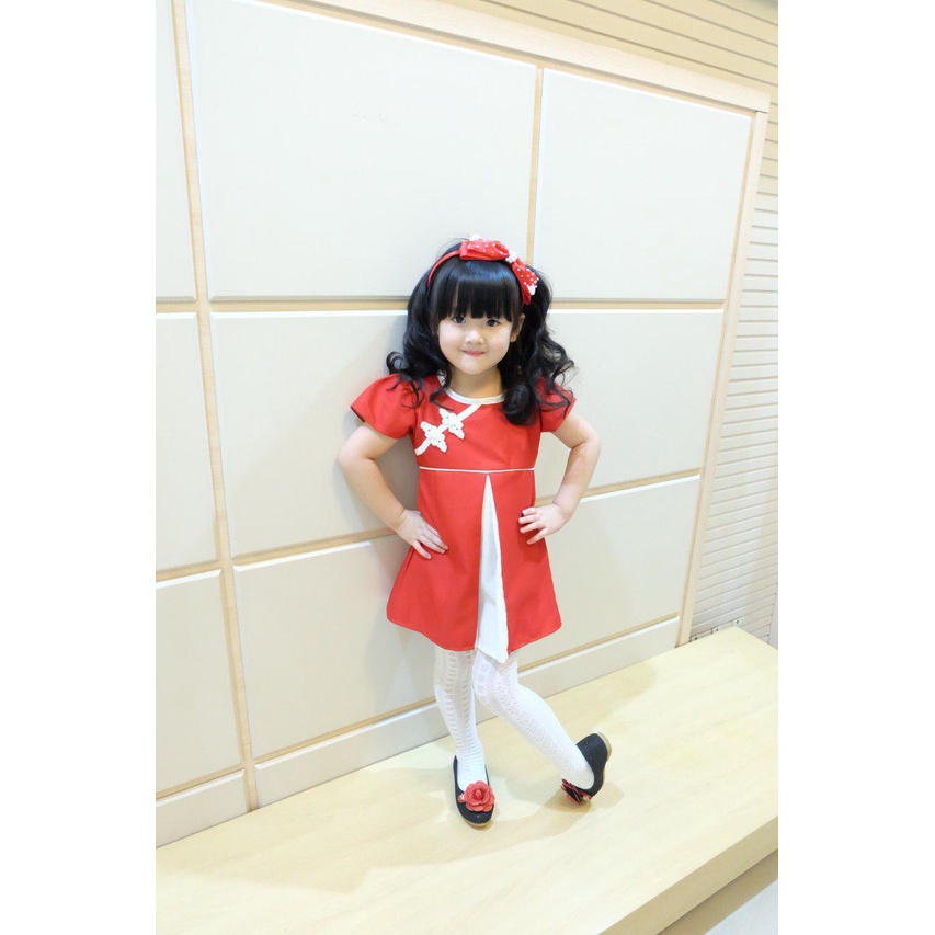 BAJU CHECHE CINA WARNA MERAH KOMBI PUTIH / BAJU IMPLEK / BAJU CINA ANAK DAN DEWASA / DRESS CINA / BA