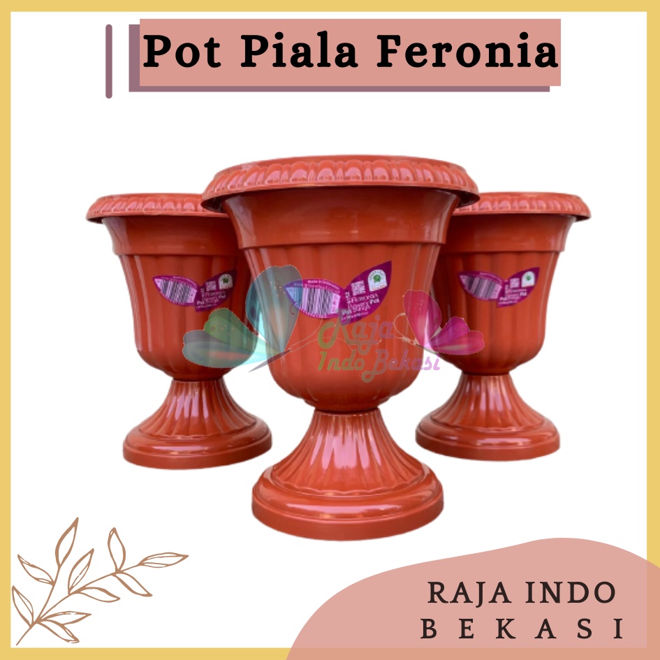 Pot Piala Green Leaf Feronia 6152 Merah Bata Terracota Merah Coklat Pot Piala Tinggi Putih Plastik hitam pendek 50 - Pot bunga tanaman piala feronia putih 18cm - PIALA MINI 6152