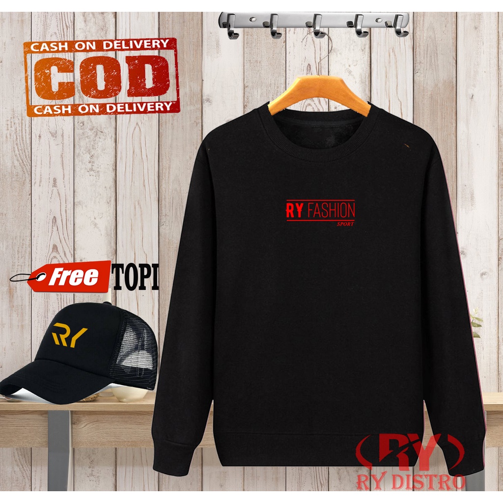 BUNUS TOPI ... Sweater RY FASHION SPORT Merah + Topi Random / Sweater Pria & Wanita / RY Distro
